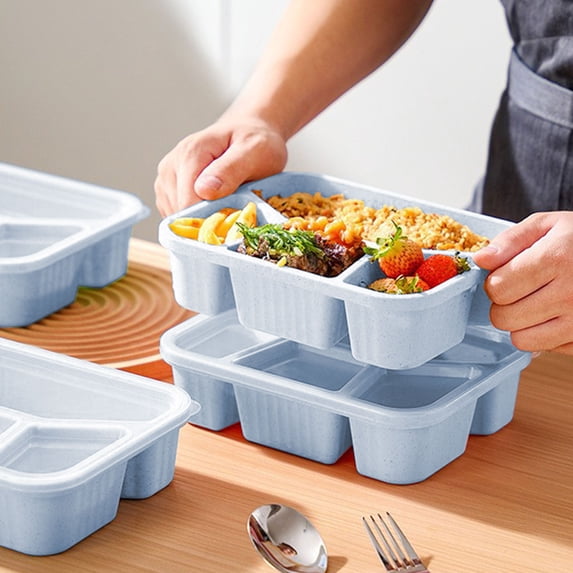 JOGZMZ Eco-Friendly Wheat Straw Lunch Box - 4 Compartments Transparent Lid Stackable Food Container for Camping Office 63oz