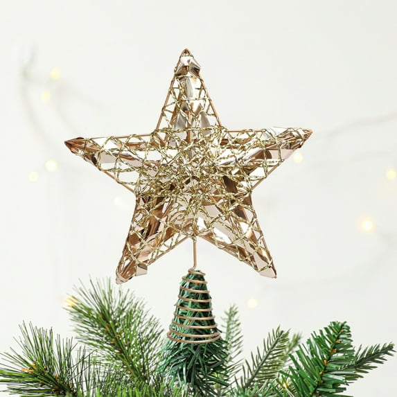 JOGZMZ Gold Star Christmas Tree Topper, 10 in, Christmas Tree Decoration for Indoor Office Xmas New Year Holiday Tree Decoration
