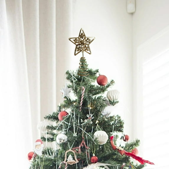 JOGZMZ Gold Star Christmas Tree Topper, 7.1 in, Christmas Tree Decoration for Indoor Office Xmas New Year Holiday Tree Decoration