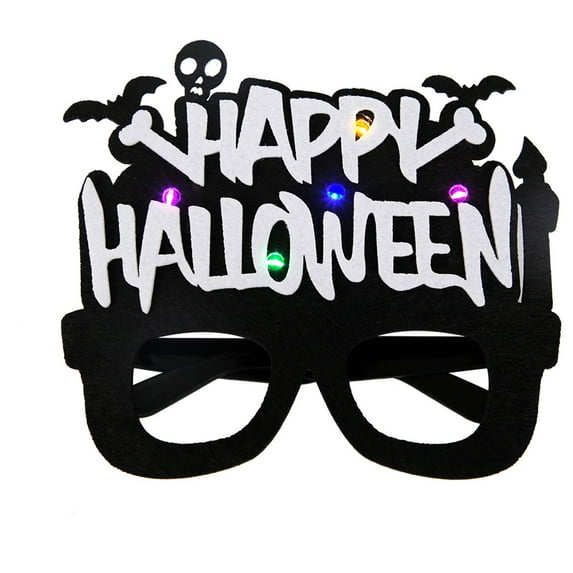 JOGZMZ Halloween LED Light Up Glasses for Adults & Kids - Funny Party Accessories with Pumpkin, Bat, Skull Designs - Purple Accents - 6.5x5.7 Inches