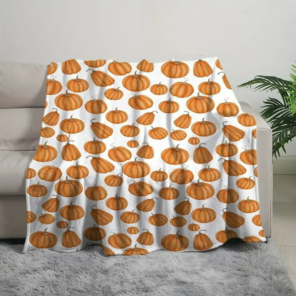 JOGZMZ Halloween Pumpkin Print Cozy Throw Blanket - 27.5x39.3in, Yellow Polyester, Soft & Warm for Sofa Bed Decor Gift