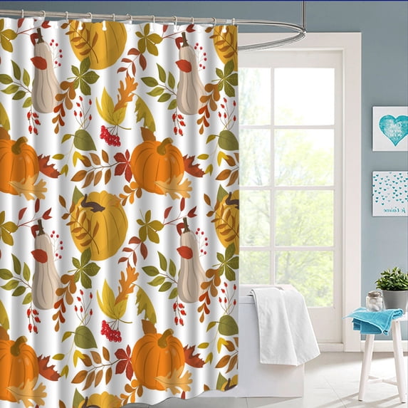 JOGZMZ Halloween Pumpkin Shower Curtain Waterproof Bathroom Decor with Hooks, 71x35 Inch - Spooky Fall Harvest EVA Liner