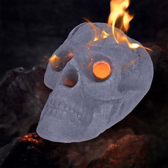 JOGZMZ Halloween Skeleton Ornament, Halloween Decoration Fireplace Bonfire Simulation Ceramic Fiber Skull Flame Home Decor Items Halloween Party Supplies