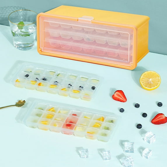 JOGZMZ Ice Cubes Molds 3 Plastic Ice Cubes Molds with Storable Boxes, Easy Release Flexible Ice Cubes Molds 21 Ice Cubes Per Tray Can Be Used for Cocktails Whiskey, Home Essentials