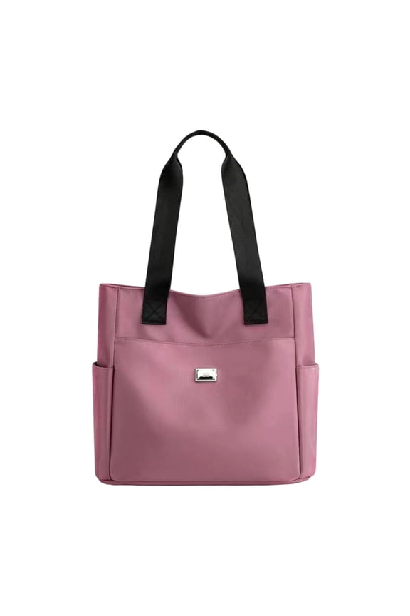 Large Capacity Oxford Cloth Tote Bag for Students, Waterproof Nylon Shoulder Purse with Zippered Compartments Pink