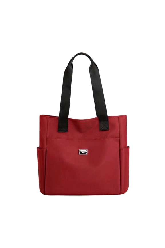 Large Capacity Oxford Cloth Tote Bag for Students, Waterproof Nylon Shoulder Purse with Zippered Compartments Red