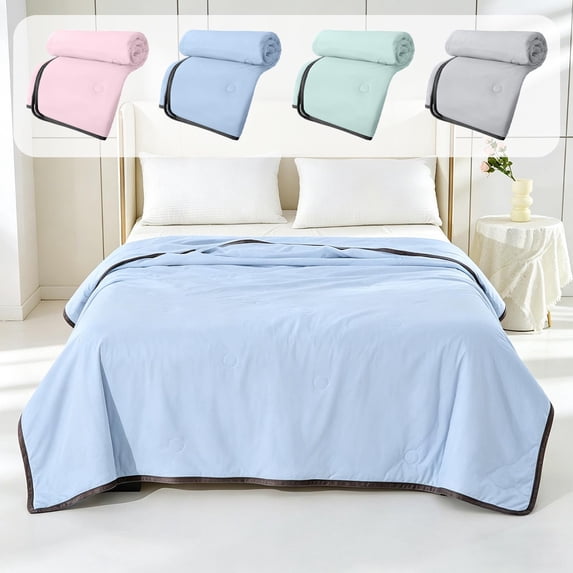 JOGZMZ Lightweight Summer Quilt Breathable Air Conditioning Blanket Soft Polyester Bed Cover with Black Binding, Machine Washable