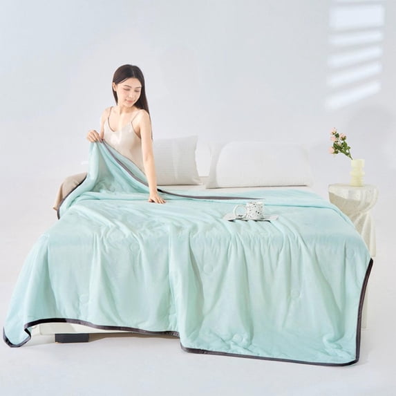 JOGZMZ Lightweight Summer Quilt Breathable Air Conditioning Blanket Soft Polyester Bed Cover with Black Binding, Machine Washable