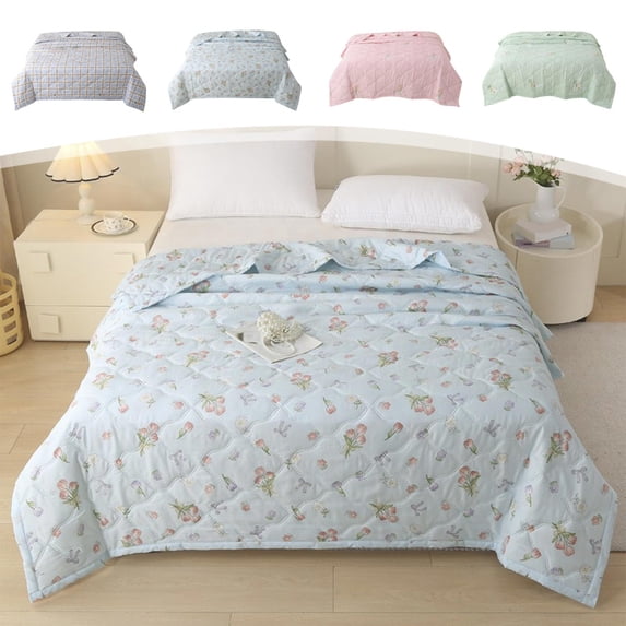 JOGZMZ Lightweight Summer Quilt Washed Cotton Quilted Bedspread 59x79 Inch Soft Breathable Cooling Thin Comforter for Adult Bedroom Machine Washable