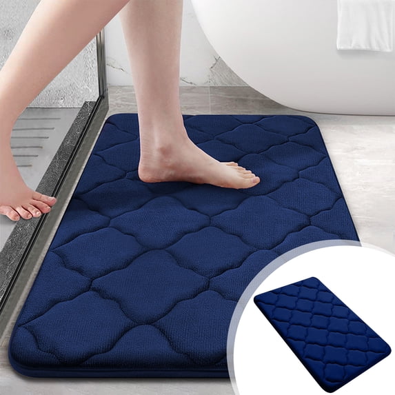JOGZMZ Memory Foam Bath Mat Rug Ultra Soft Non Slip and Absorbent Bathroom Rug Machine Wash Dry Comfortable Thick Bath Rug Carpet for Bathroom Floor Tub and Shower Navy 16.14x24.01 in
