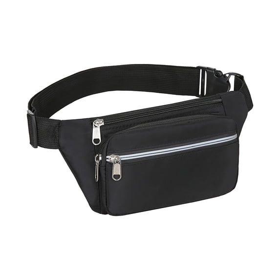 JOGZMZ Nylon Waist Pack for Men, Slim Belt Bag with Zipper Pockets, Water-Resistant Pack for Running & Gym Black