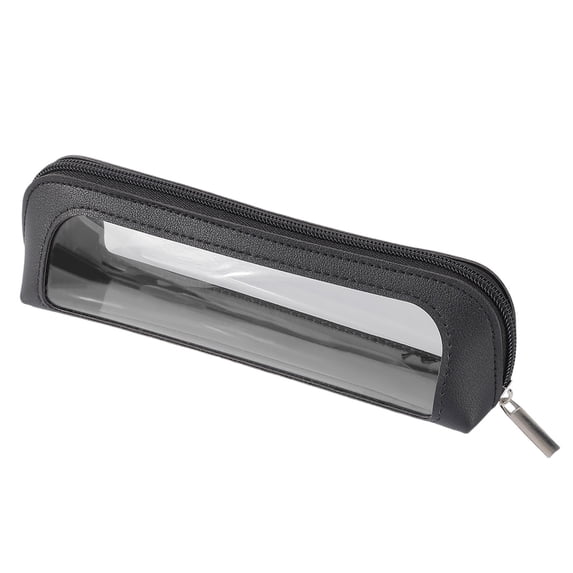 JOGZMZ Pencil Case with Clear Window, Large Capacity PU Leather Pencil Pouch for Stationery and Makeup Brushes