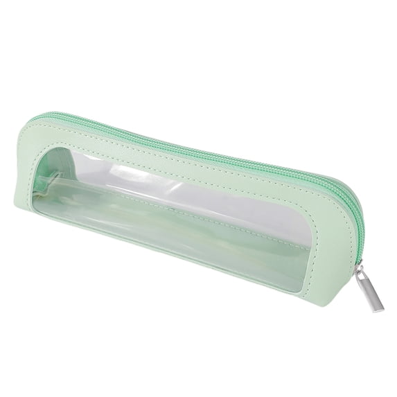 JOGZMZ Pencil Case with Clear Window, Large Capacity PU Leather Pencil Pouch for Stationery and Makeup Brushes