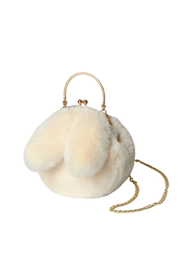 Plush Rabbit Ears Crossbody Bag, Cute Bag Purse with Clip Closure, Women’s Adorable Hair Accessory Bag White