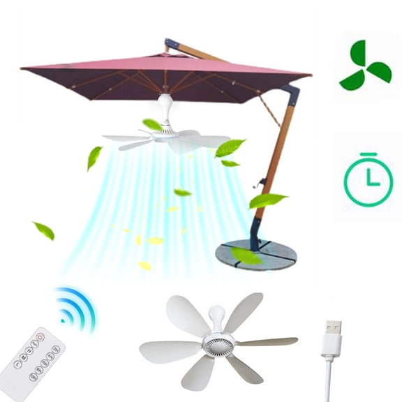 JOGZMZ Portable Ceiling Fan Mini USB Tent Fans for Camping Outdoor Hanging Gazebo Tents Ceiling Canopy Fan 5V Compatible Battery PowerWith 11.48ft Extension Cord133 White