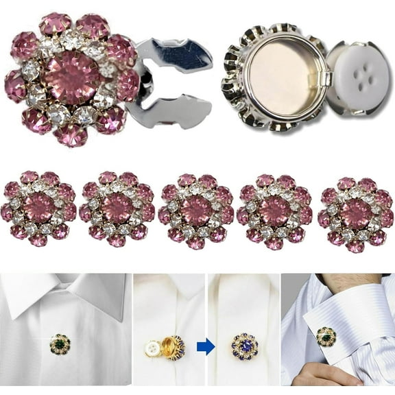 JOGZMZ Rhinestone Button Covers, Crystal Button Covers for Women, Detachable Crystal Buttons, Rhinestone Buttons Suitable for Blouses Dress Suit Shirt Sewing DIY (Pink)