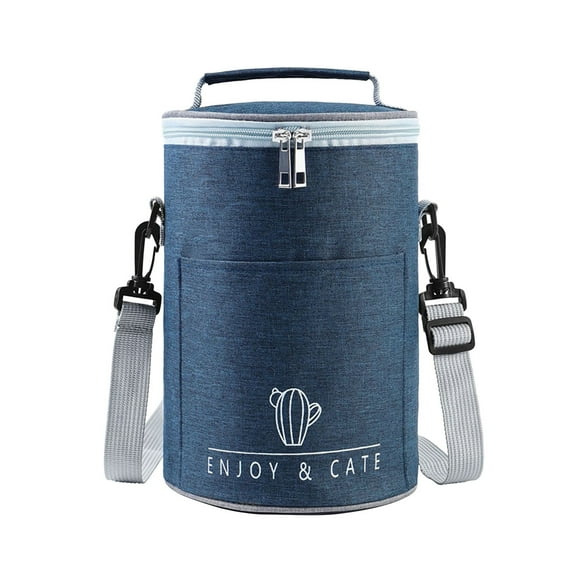 JOGZMZ Round Insulated Bento Bag, Portable Thermal Lunch Carrier with 5-Hour Retention, Japanese-Style Food Tote for Commuting