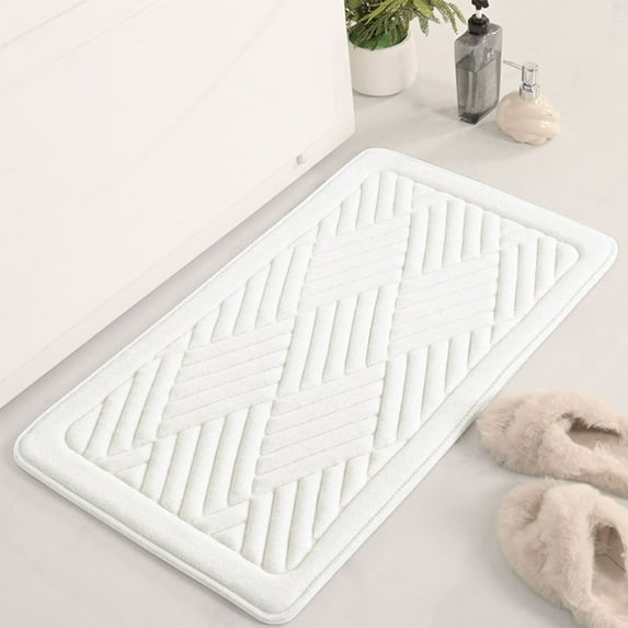 JOGZMZ Rugs Ultra Absorbent Non-Slip Memory Foam Machine Washable Soft Velvet Bath Mats Easier to Dry for Bathroom Floor White 15.74x23.62in
