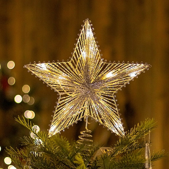 JOGZMZ Silver Star Christmas Tree Topper, Christmas Tree Decoration for Indoor Office Xmas New Year Holiday Tree Decoration