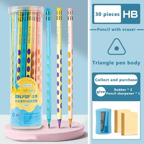 JOGZMZ Triangular Grip Pencils with Eraser - Comfort Writing for Long Sessions, Eco-Friendly Wood Material, HB Grade Macaron Colors, Ideal for Homework and Professional Notes