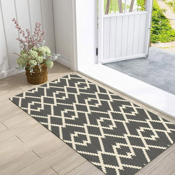 JOGZMZ Washable Non-shedding European Retro Lattice Printed Floor Mat Door Mat Sewer Mat Entrance Door Kitchen Bathroom Mat Non-slip Mat Brown 23.62x35.43in