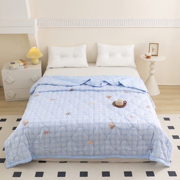JOGZMZ Washed Cotton Summer Quilt - Lightweight Air Conditioning Blanket with Printed Patterns, Queen Size 59x79 Inch, Soft Breathable Comforter for Bed