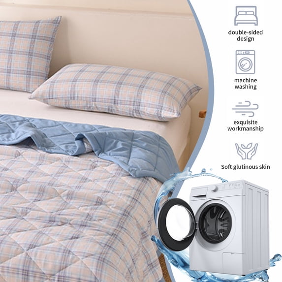 JOGZMZ Washed Cotton Summer Quilt - Lightweight Air Conditioning Thin Quilt with Quilted Plaid Pattern, 39x59 Inch for Home Bedroom or Sofa