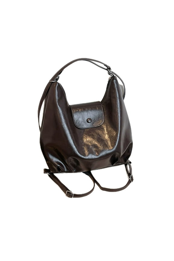 Women's Retro Crossbody Shoulder Bag, Large Capacity Leather Commuter Backpack, Multi-Way Wear Waterproof Purse for Work & Travel