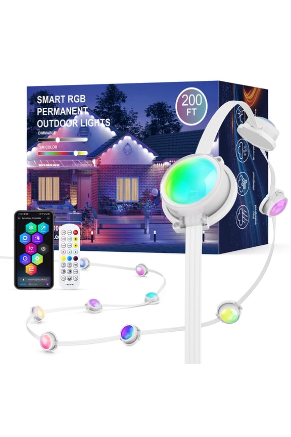 JOH Permanent Outdoor Lights, 200FT with RGB+IC Smart LED Outdoor Lights for House, App & Remote Control, DIY Scene Modes, IP67 Waterproof Christmas Light, Holiday, Party, Halloween Decorations