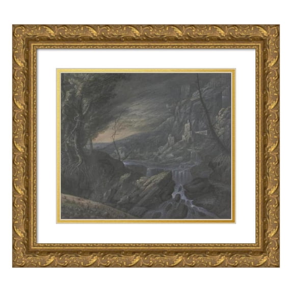JOHANN NIKOLAUS GASSNER 23x20 Gold Ornate Framed and Double Matted Museum Art Print Titled - Mountain Landscape with Locks