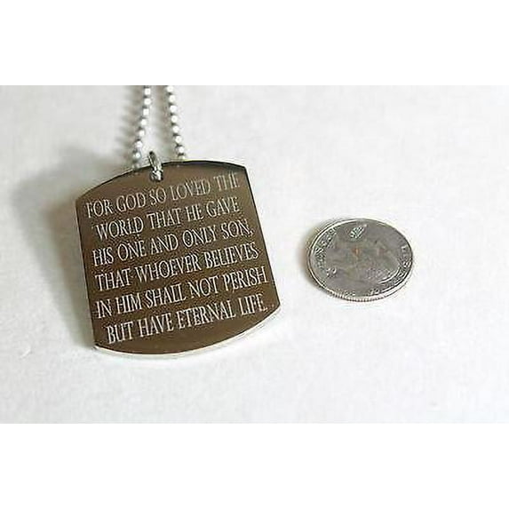 JOHN 3:16 316 LARGE STAINLESS STEEL DOG TAG PENDANT NECKLACE