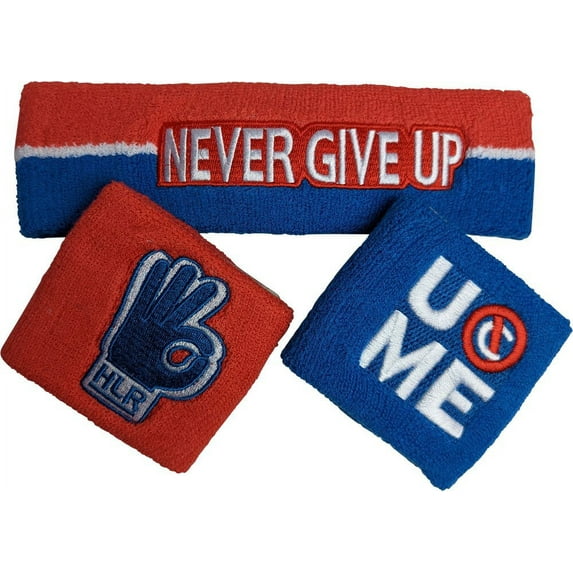 JOHN CENA Red White Blue Never Give Up Headband Wristbands Set