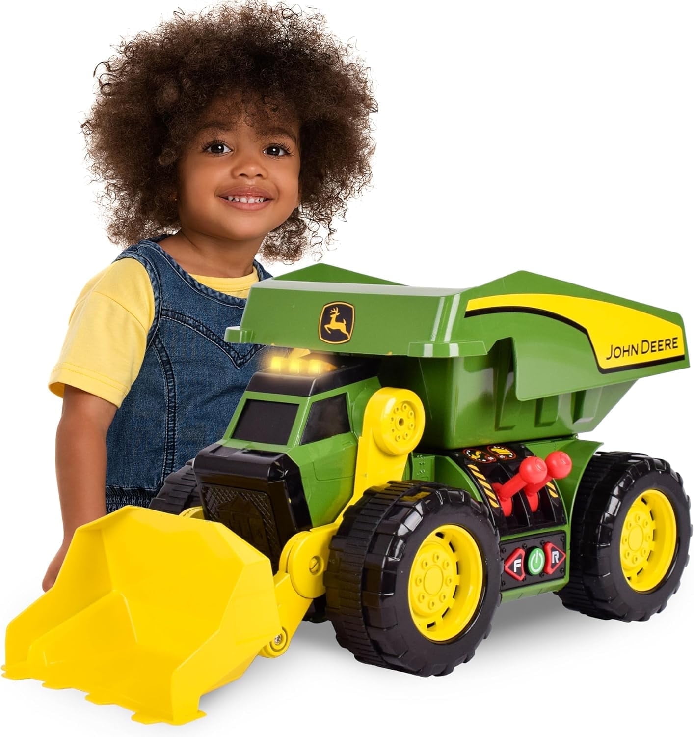 John Deere, 18" 2-N-1 Dig Rig Toy Dump Truck and Front Loader with Lights and Sound, Children Ages 3 and up