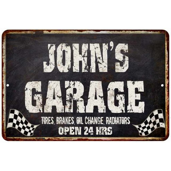JOHN'S Garage Black Grunge Sign 8x12 Decor Gift 208120005073