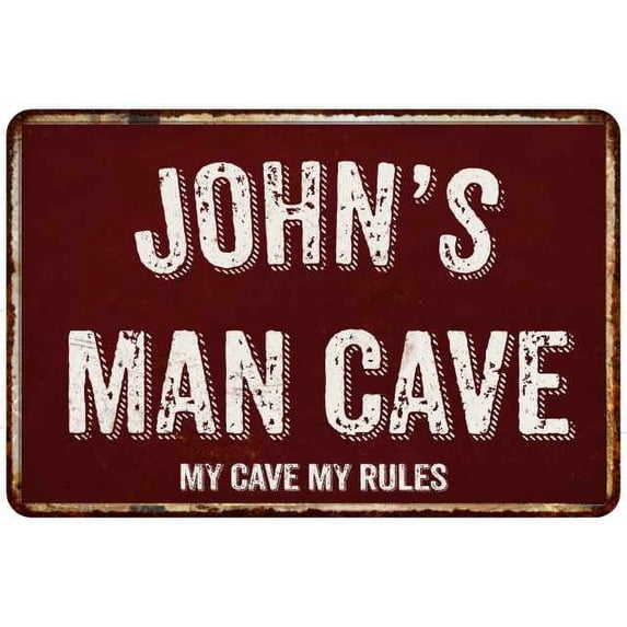 JOHN'S Man Cave Red Grunge Sign 12 x 18 Matt Finish Metal Sign 112180003073