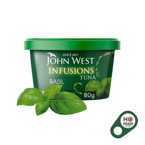 John West Basil No Drain Tuna Infusions 80g, Imported from Britain