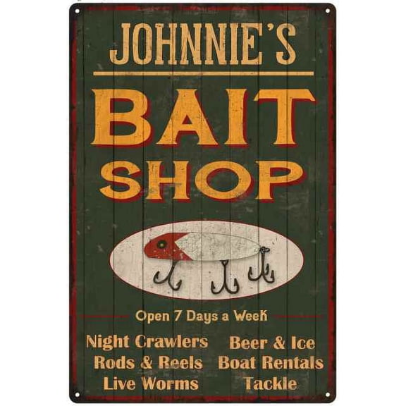JOHNNIE'S Green Bait Shop Man Cave Wall Decor Gift 8x12 Metal 208120027276