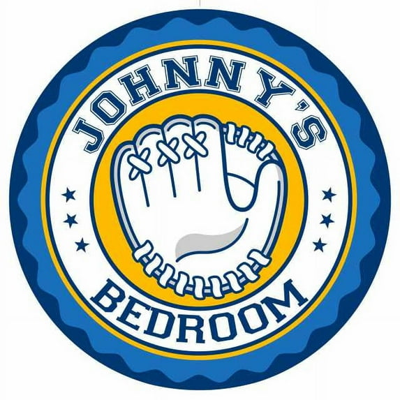 JOHNNY'S Baseball Glove Bedroom 14" Round Metal Sign Boys Room 100140029238