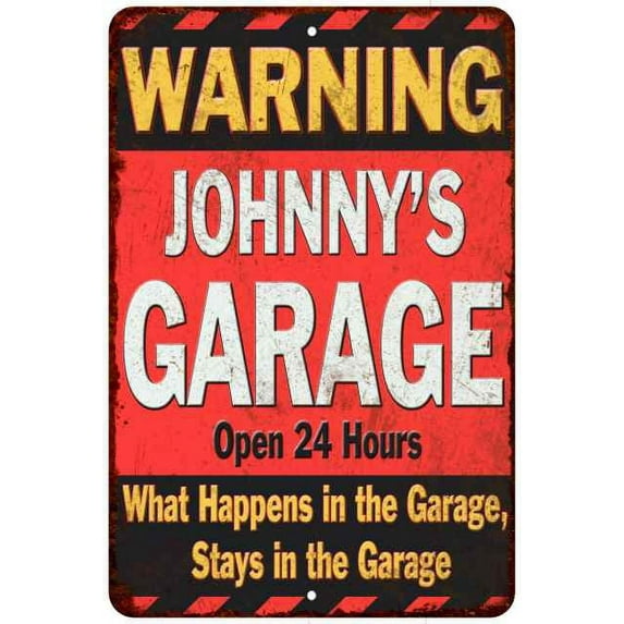 JOHNNY'S Garage Warning Man Cave Wall Décor 8x8 x 12 Matte Finish Metal 108120030100