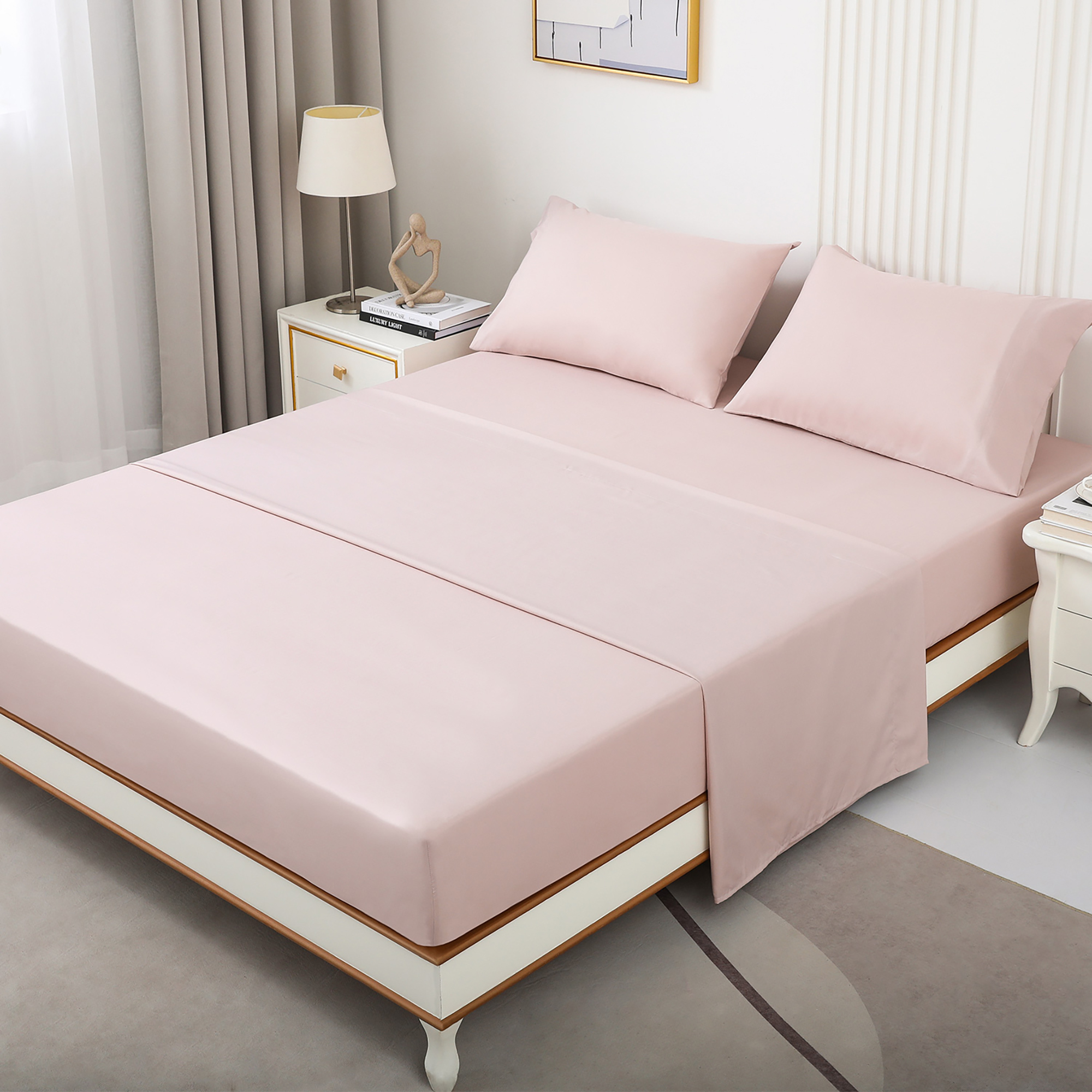 JOHNPEY 4 Pieces Cooling Bamboo King Size Sheets Silky Soft Bed Sheets