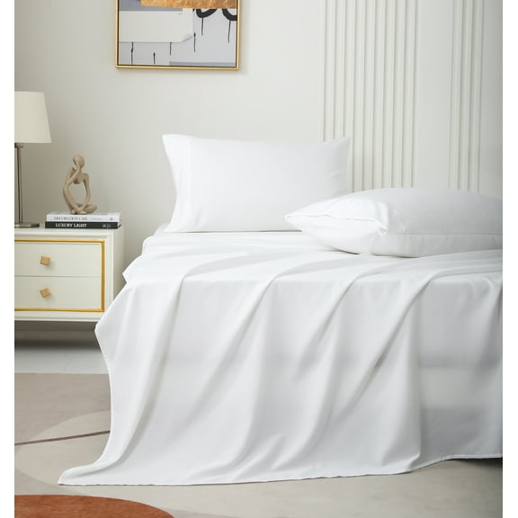 JOHNPEY Bed Sheets Set with Fitted Sheet, Flat Sheet, 2 Pillow Cases,White,Full
