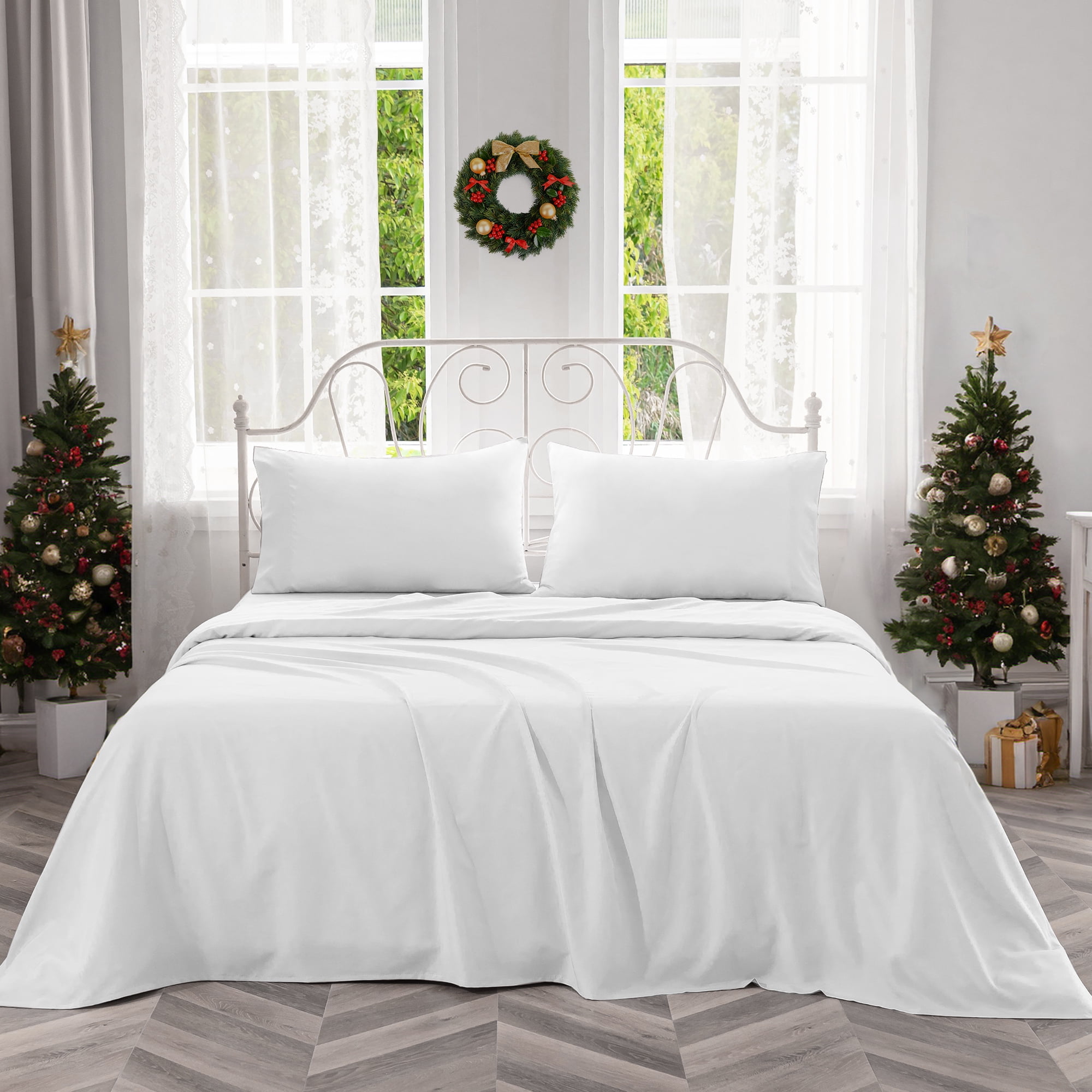 JOHNPEY Cooling Bamboo Queen Sheet Set Silky Soft Bed Sheets,Flat Sheet + Fitted Sheet + 2