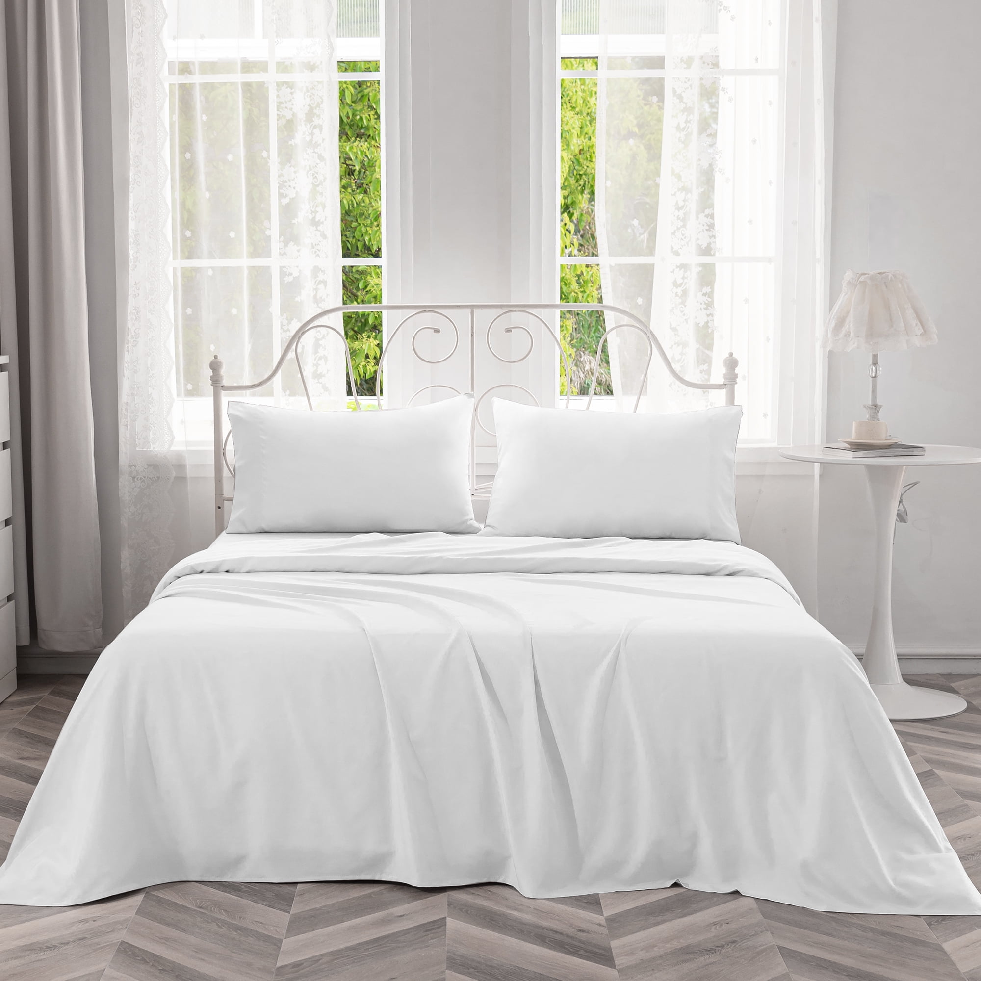 JOHNPEY Full Cooling Bamboo Sheet Set,Silky Soft Bed Sheets for Full Size Bed，Hotel Bedding Sheets & Pillowcases, Flat Sheet + Fitted Sheet + 2 Pillowcase,White