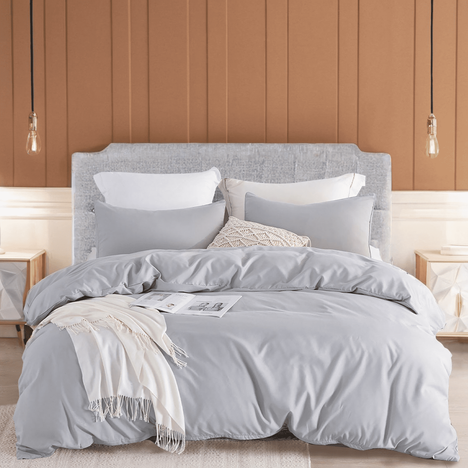 JOHNPEY Gray Duvet Cover King and Pillow Shams,Soft Washed Microfiber