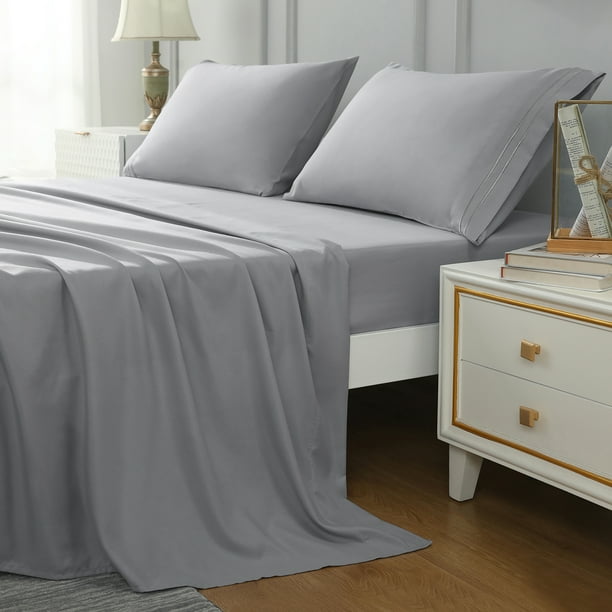JOHNPEY Gray Sheets Set,18" Deep Pocket Bed Sheets with Fitted Sheet