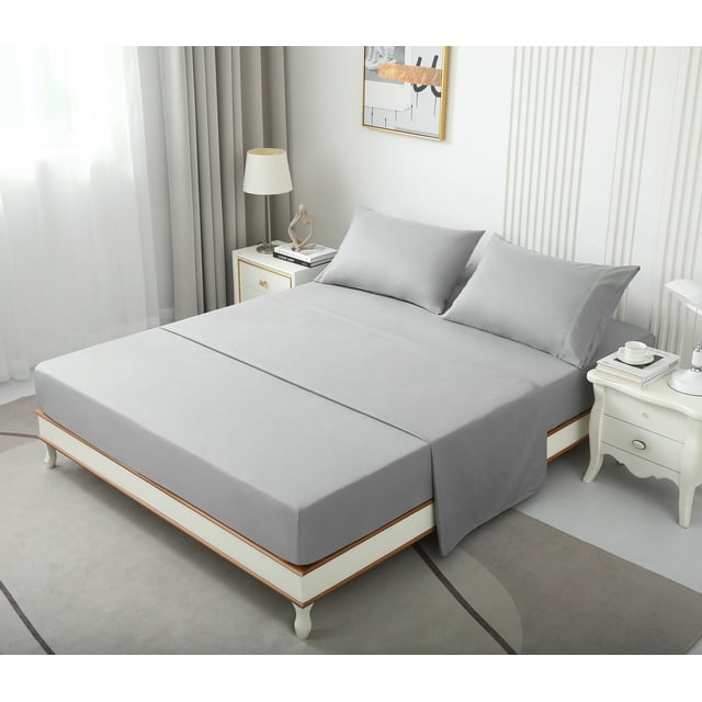 JOHNPEY Gray Sheets Set,18" Deep Pocket Bed Sheets with Fitted Sheet