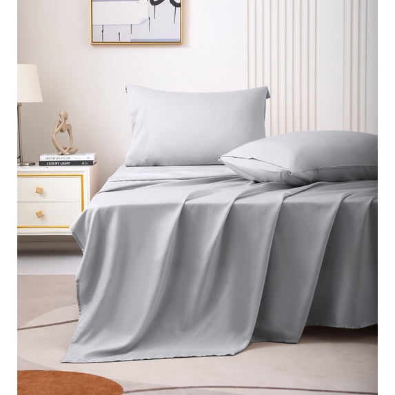 JOHNPEY Gray Sheets Set,18" Deep Pocket Bed Sheets with Fitted Sheet, Flat Sheet, 2 Pillow Cases, Queen