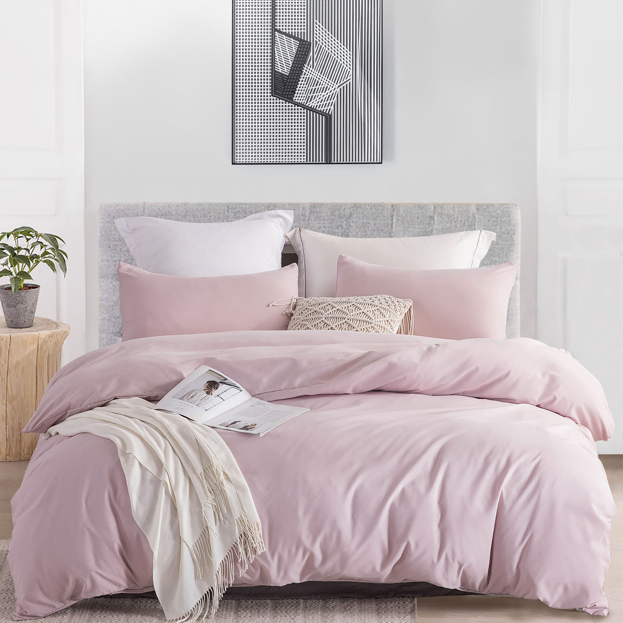 JOHNPEY Pink Duvet Cover and Pillow Shams,Soft Washed Microfiber