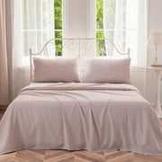JOHNPEY Pink Queen Size Sheets- Cooling Bamboo Silky Soft Sheets Set for Queen Size Bed，Hotel Bedding Sheets & Pillowcases,4 Pieces