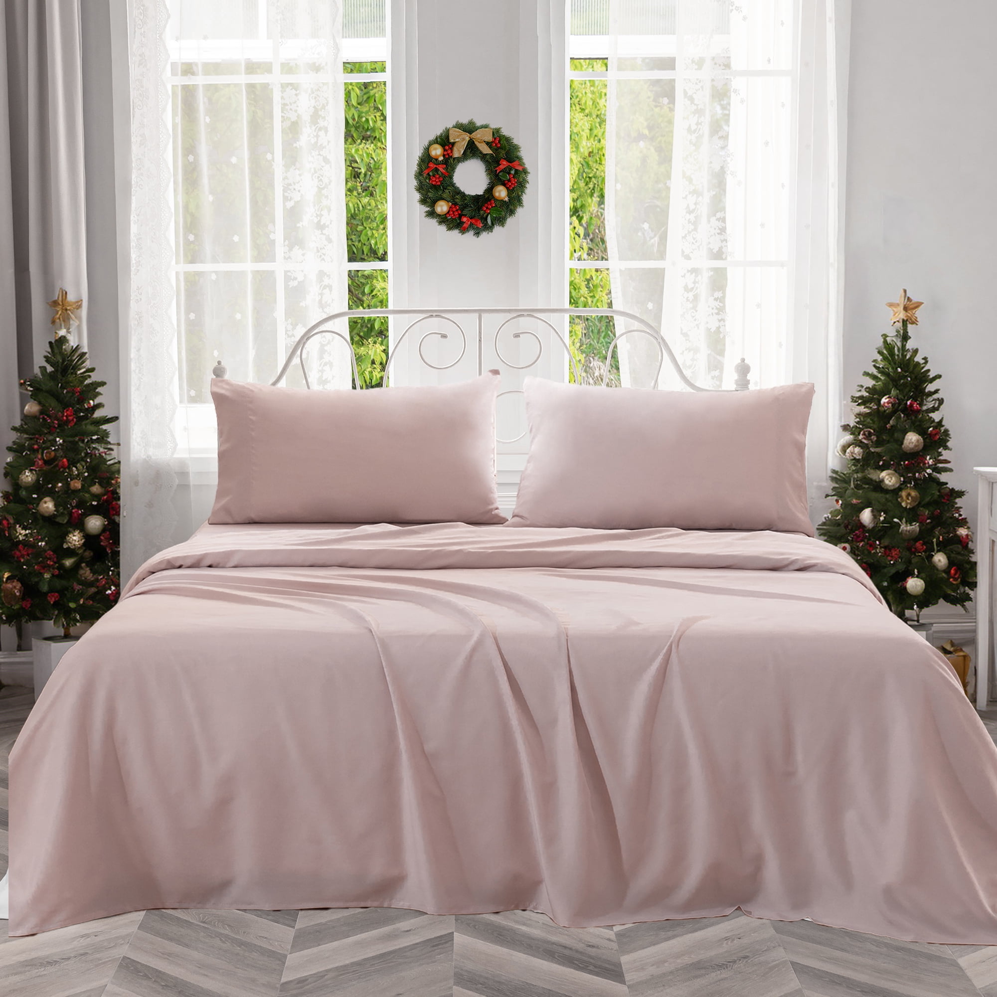JOHNPEY Pink Queen Size Sheets- Cooling Bamboo Silky Soft Sheets Set